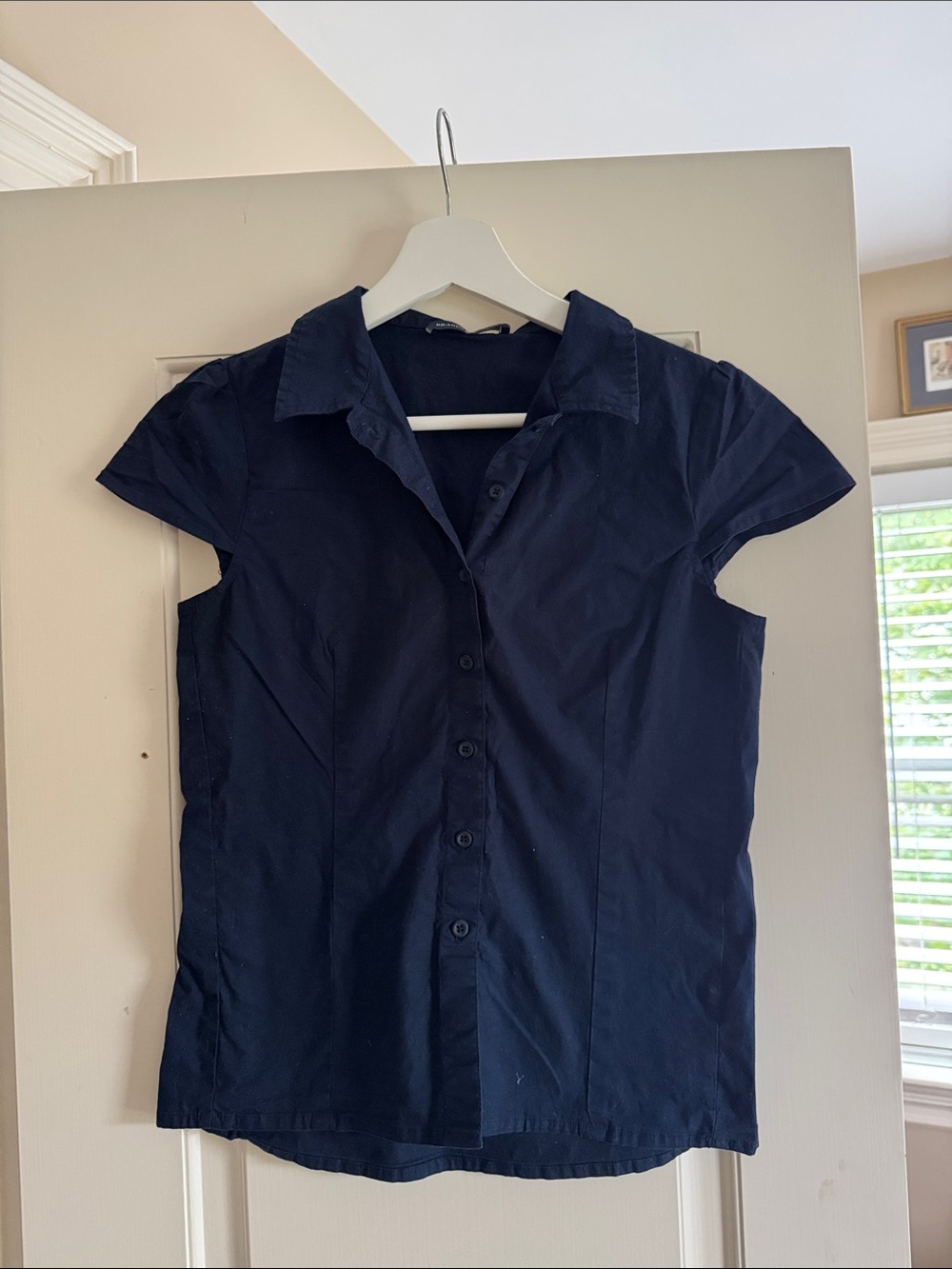 Brandy Melville Navy Short-Sleeve Button-Down Shirt